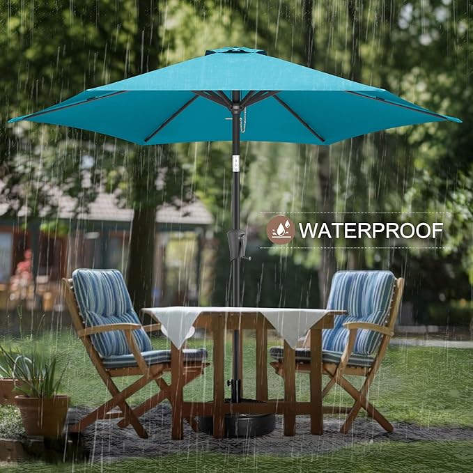 FLAME&SHADE 9ft Patio Umbrella Outdoor - Table Umbrella with Push Button Tilt and Crank, UV Protection, 6 Sturdy Ribs, Market Umbrella for Garden, Deck, Backyard, Lawn, Pool and Beach(Aqua Blue)