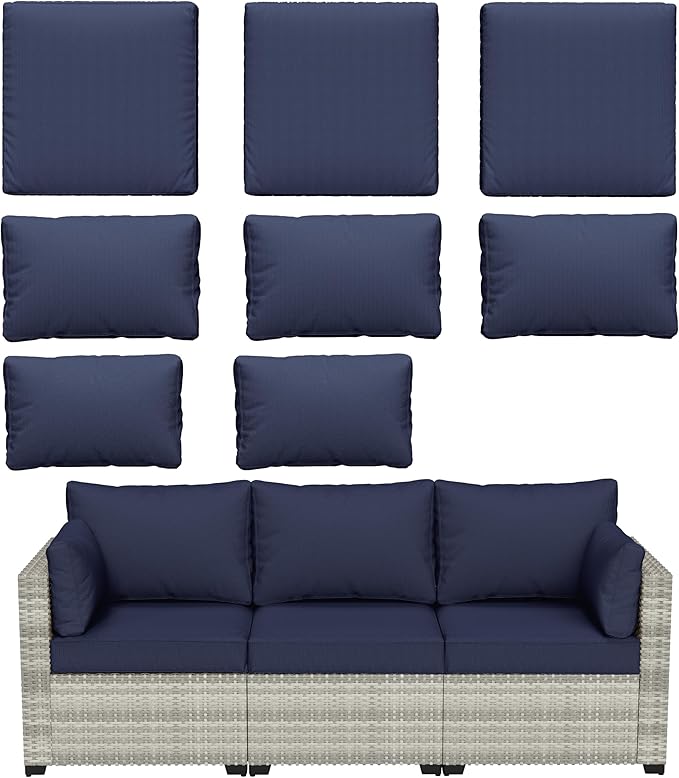 8 pcs Outdoor Cushion Slipcovers Outdoor Patio Cushions Covers Replacement Waterproof with Zipper w/3 Seat Cushion Covers and 5 Backrest Pillow Covers, Covers Only