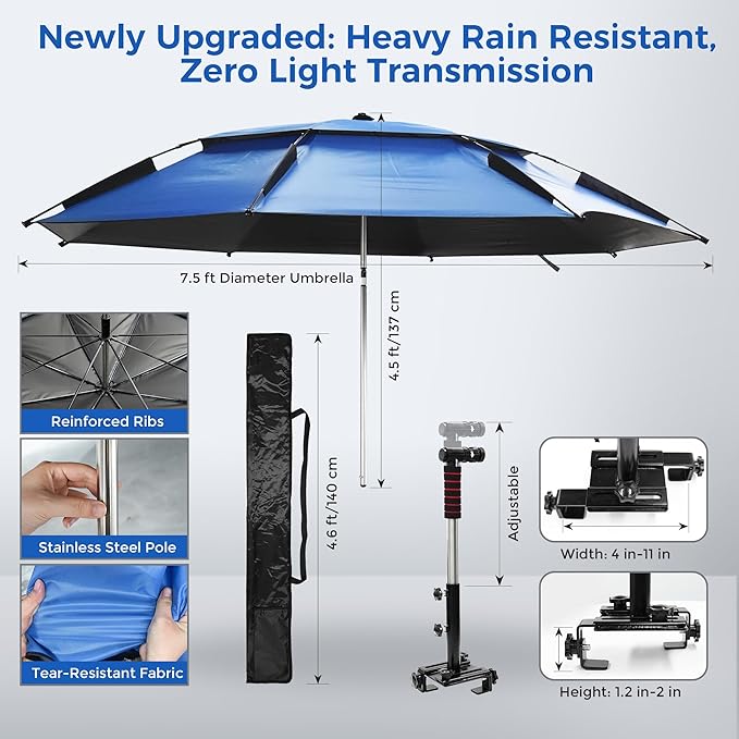 Extra Large Above Ground Pool Umbrella, Portable Outdoor Patio Umbrella for Pool 360° Adjustable Sun-Resistant Pool Shade Umbrella, 7.5ft Swimming Pool Accessories for Fishing Beach Camping