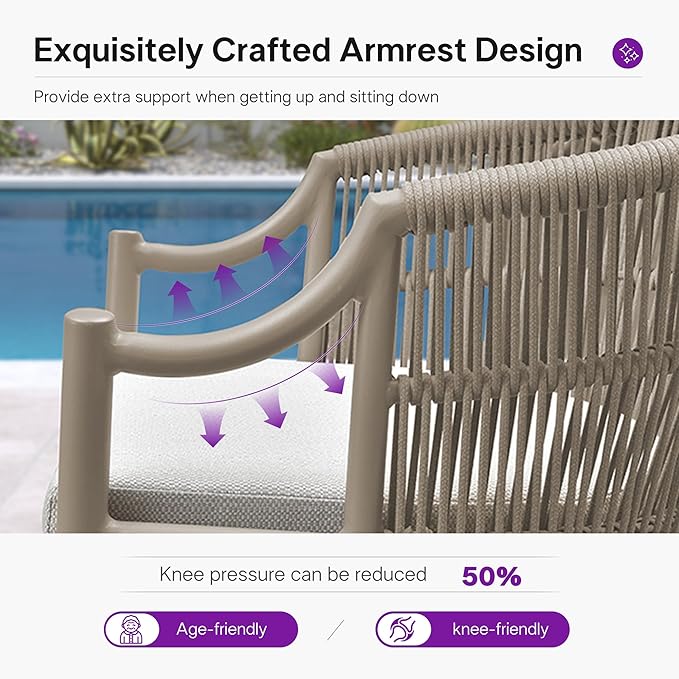 PURPLE LEAF 9 Pieces Outdoor Dining Set All Weather Wicker Patio Dining Set with Rectangular Aluminum Table and Modern Armrest Dining Chairs for Garden Deck Backyard Kitchen, Champagne