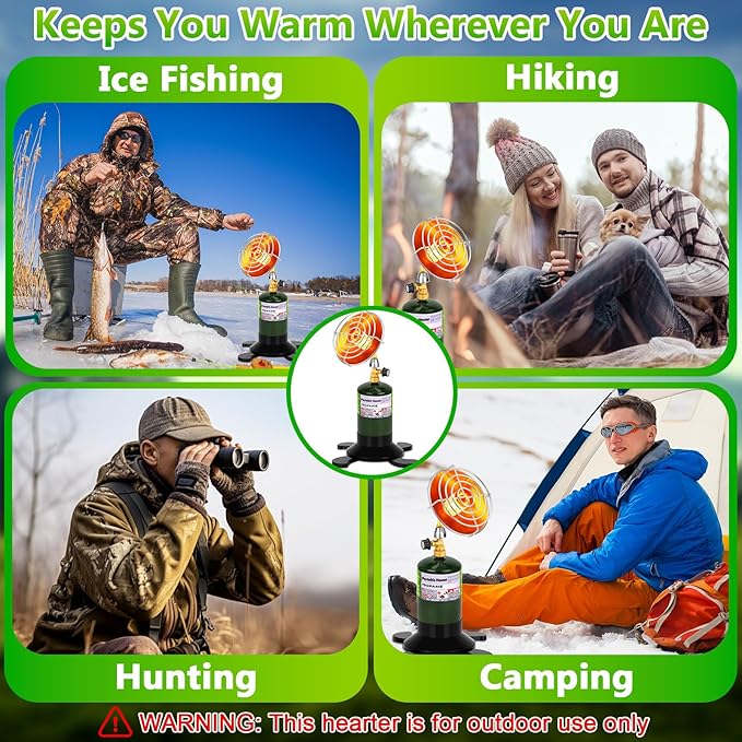 Portable Propane Heater for Outdoor Camping - Cordless Space Patio Heater with Control Valve & Foldable Tank Holder, Tent Heater for Winter Hiking Ice Fishing Hunting