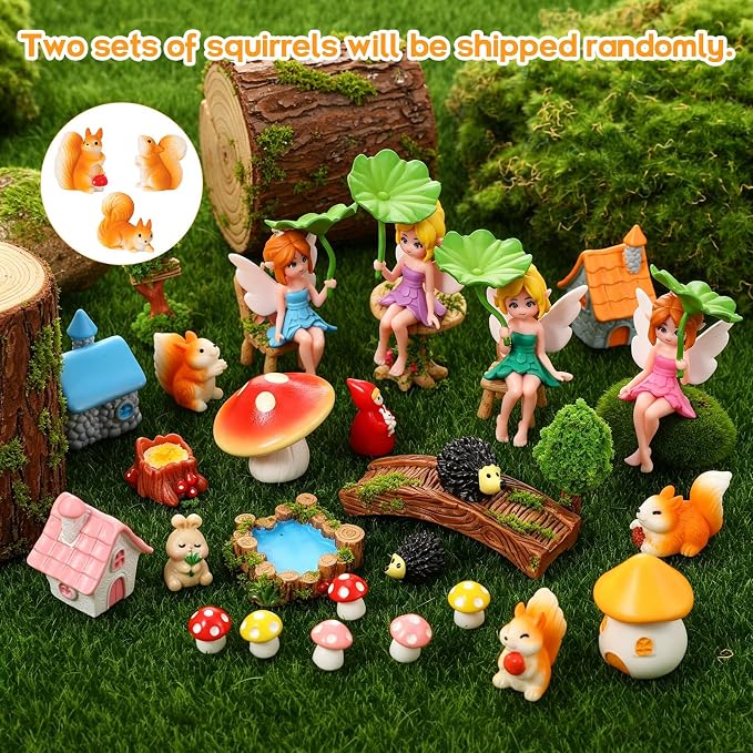 30 PCS Mini Fairy Garden Accessories, Miniature Garden Ornaments Tiny Fairies Figurines Animal Plant Set for Landscape DIY Terrarium Potted Plants Dollhouse Desk Decor