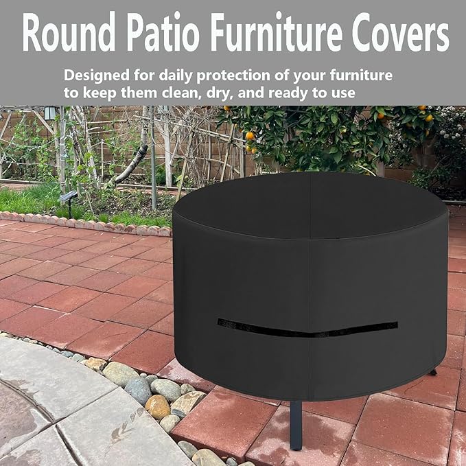 Oslimea Round Outdoor Patio Table Cover 42 Inch, Patio Furniture Covers for Outdoor Table, Waterproof, Windproof, UV Resistant and All Weather Resistant (Black, 42"DIAx28"H)