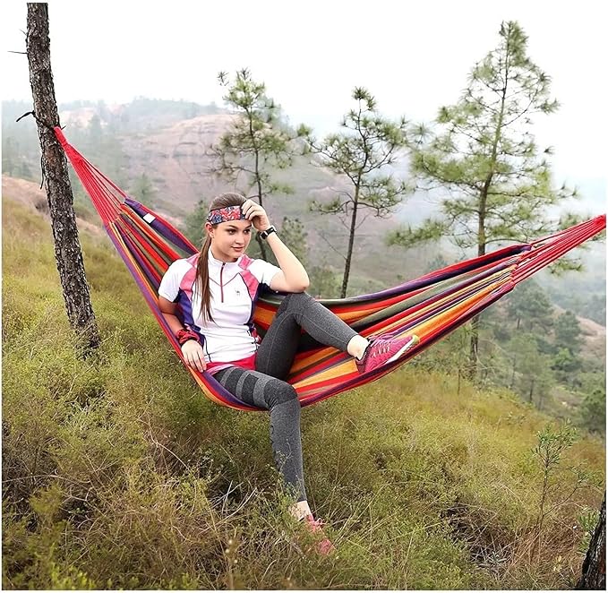 Canvas Hammock for Patio Garden Backyard Outdoor and Indoor(Red,190x80cm)
