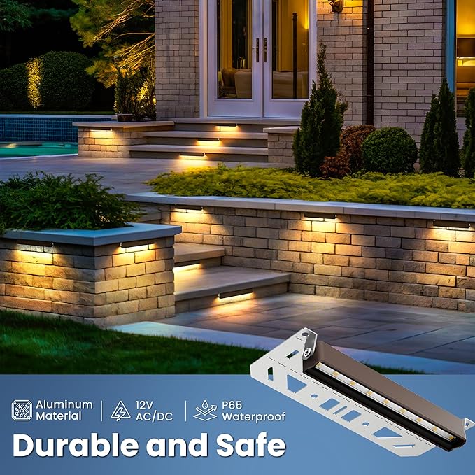 AUDERWIN Retaining Wall Lights, 7 Inch LED Hardscape Lighting Waterproof, 12V Low Voltage Landscape Lighting, Outdoor Step Lights for Patio Stairs Deck 2700K, 270° Rotate, 12 Pack