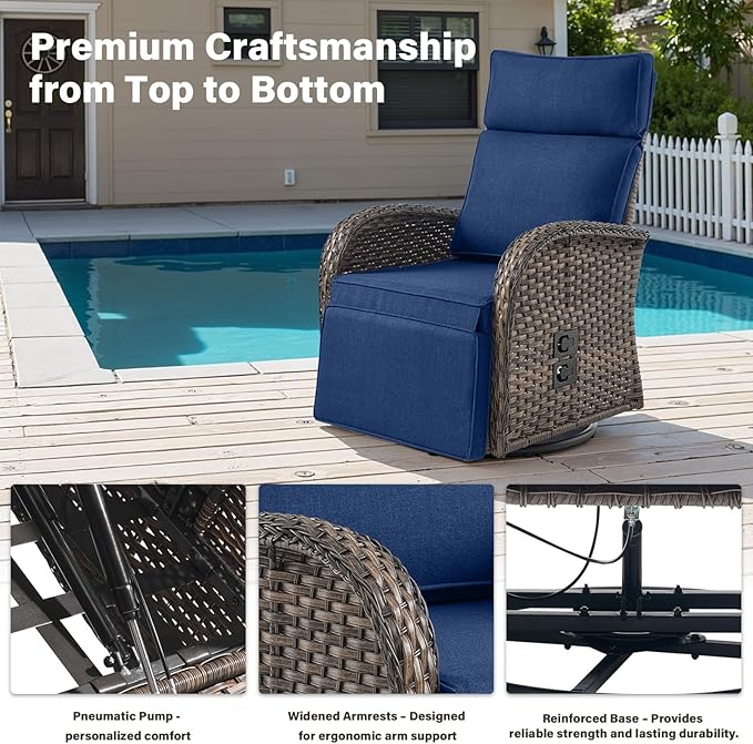 Belord Dual-Adjust Outdoor Swivel Recliner Chairs – Reclining Patio Chair with Adjustable Backrest and Footrest, All-Weather Wicker Chaise Lounge Chairs Outdoor for Pool Deck Brown (Upgraded 2.0)