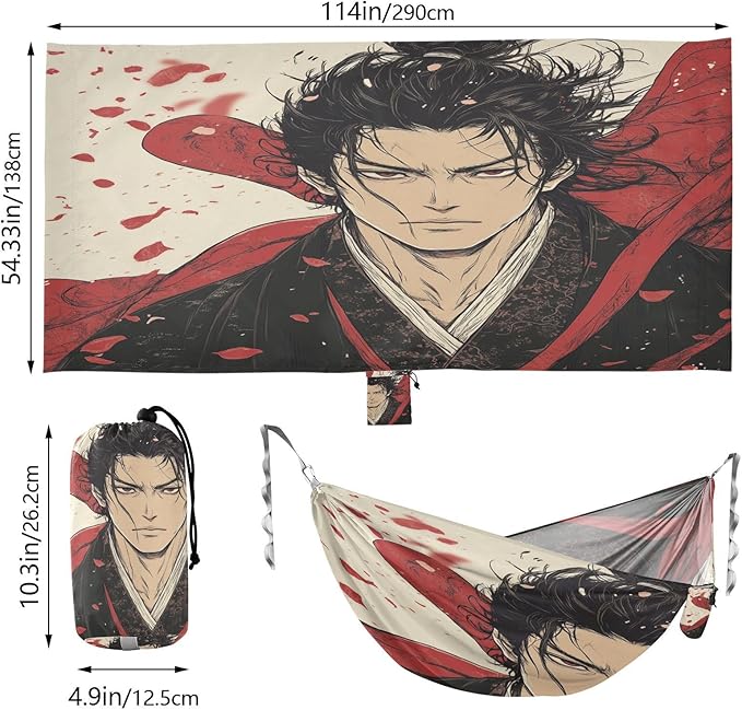 Game Anime Playroom Japanese Samurai Outdoor Hammock with Tree Straps Backyard Hammock for Indoor Outdoor Patio