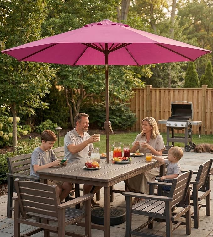 10FT Patio Umbrella, Outdoor Umbrella with Push Button Tilt and Crank, 8 Sturdy Ribs, UV Protection & Waterproof Market Umbrella for Pool, Backyard, Beach,Deck (Rose Pink)