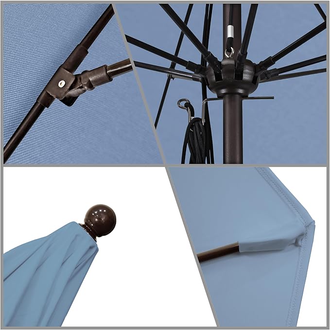 California Umbrella 11Ft Commercial Grade Sunbrella Fabric Market Umbrella, Pulley Lift, Aluminum/Fiberglass, 2mm pole wall, Bronze Frame, Air Blue Fabric