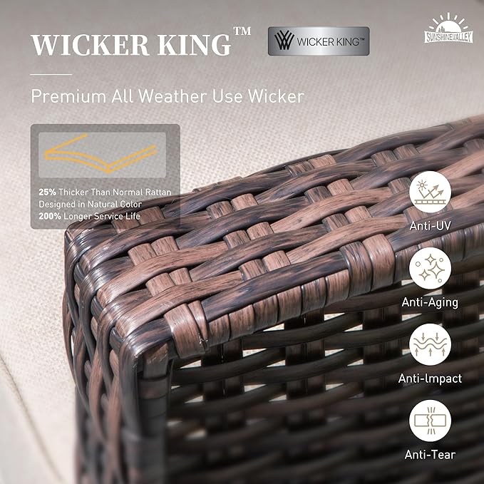 Patio Wicker Swivel Chairs Set of 2, Outdoor High Back Chairs with 5.5" Waterproof Cushions and Side Table, Outdoor Furniture Set for Deck Porch and Yard, Beige