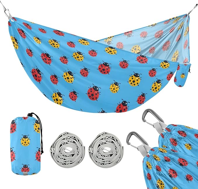 Camping Hammock Outdoor Hammocks for Outside Ladybird Blue Beach Trees Portable Lightweight with Pockets Tree Straps Indoor