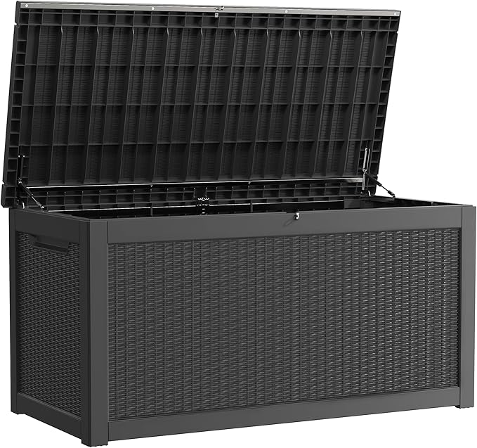 320 Gallon Resin Deck Box Waterproof Outdoor Storage Box for Patio Furniture Pool Accessories Indoor Storage for Cushion Garden Tools, Black