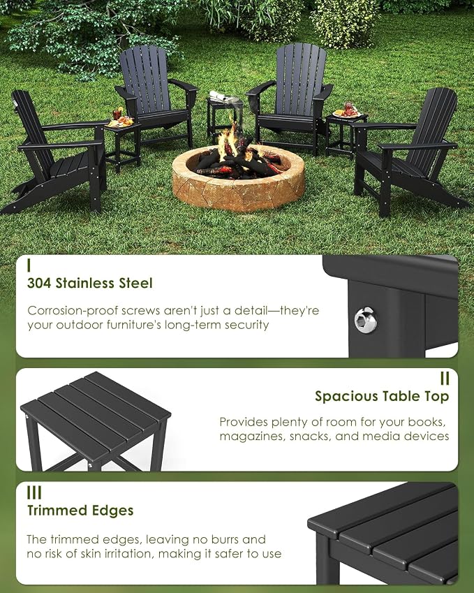 GREENVINES Adirondack-Outdoor-Side-Table | Set of 2 | Single-Tier | 14 x 13 Inches | HDPE Plastic | All Weather | Black | Outside End Tables | for Patio Porch Backyard Indoor
