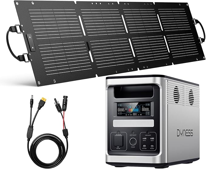 DYNESS 1536Wh Solar Generator with 100W Foldable Solar Panel, LiFePO4 Battery Backup 1800W AC (3600W Surge) Portable Power Station, Fast Charging for Home Backup, Camping, RV & Power Outage
