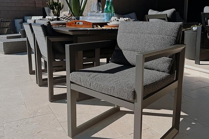 PURPLE LEAF 9-piece Outdoor Dining Set Aluminum Luxury Patio Furniture Table and Chairs Set with All Weather Thick Cushion Rectangular Patio Dining Sets for Large Backyard Garden Poolside, Grey