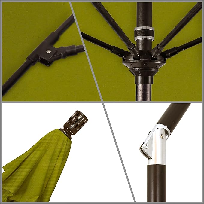 California Umbrella 9' Round Aluminum Pole Fiberglass Rib Market Umbrella, Crank Lift, Collar Tilt, Bronze Pole