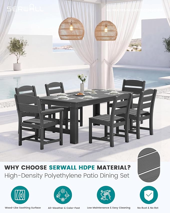 SERWALL HDPE Outdoor Dining Table and Chairs Set for 4 | with Armless Chair Seat