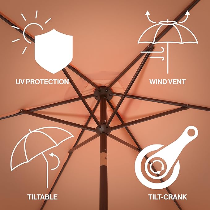 JONATHAN Y UMB1001 Collins 9 ft. Classic Cottage Tassel Market Patio Umbrella with Auto-Tilt, Crank, Wind Vent and UV Protection