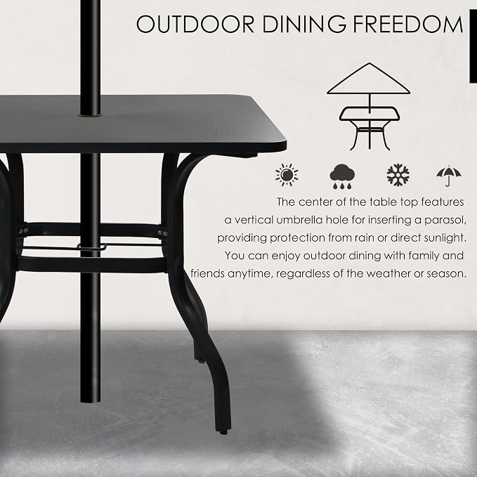 Kozyard 5-Piece Outdoor Patio Dining Set, Patio Table and Foldable Deck Chairs, Breathable Textilene Padded, Square Patio Table with Umbrella Hole for Backyard Indoor Outdoor Patio