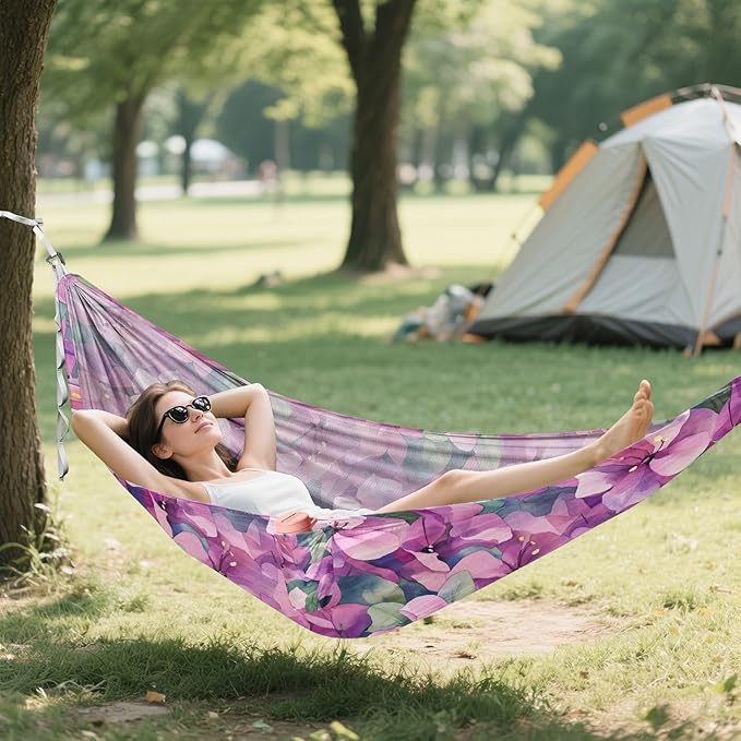 Camping Hammock Outdoor Hammocks for Outside Bougainvillea Flowers Purple Beach Trees Portable Lightweight with Pockets Tree Straps Indoor