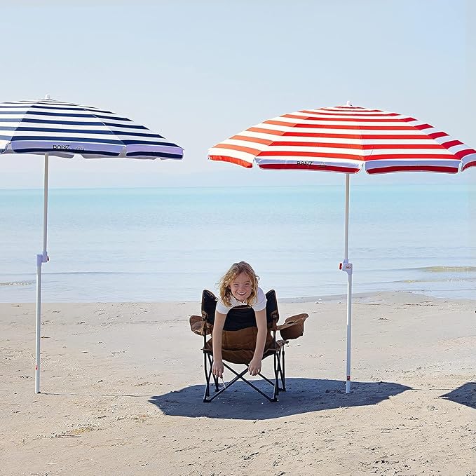 BANZ Cabana Beach Umbrella UPF 50 - UV Protection Foil-Lined Portable Outdoor Umbrella for Sand with Screw-in Base & Tilt Pole - Lightweight Beach Shade & Patio Umbrella with Bag