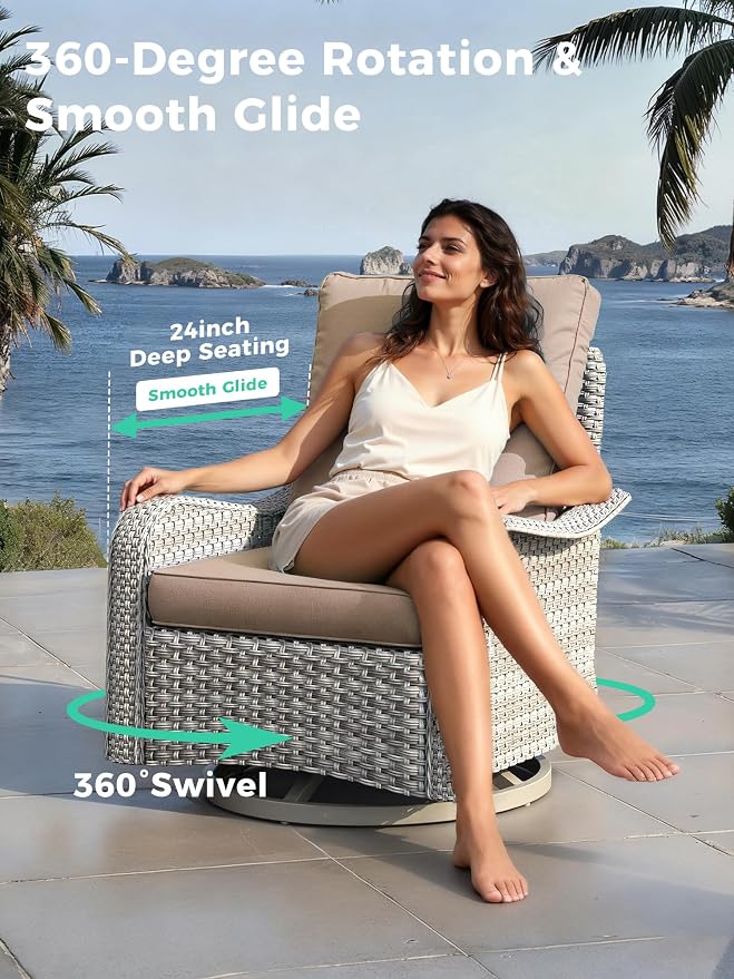 13 Piece Outdoor Wicker Sectional Sofa Set with Swivel Chairs & Fire Pit Table, 9-Seats with 4" Thickened Cushions & Coffee Table, All-Weather PE Rattan for Garden, Backyard, Porch, Beige