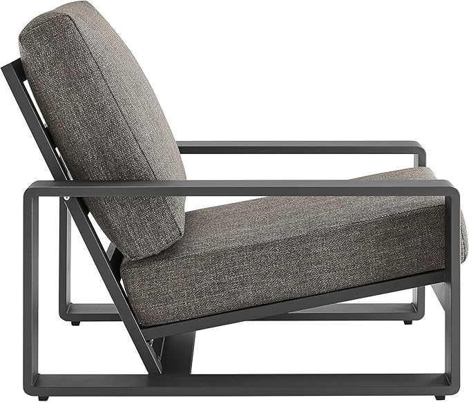 Modway Lirienne Aluminum 4-Piece Outdoor Furniture Set in Smoke – Patio Conversation Set with 3-Seater Sofa, 2 Armchairs & Coffee Table