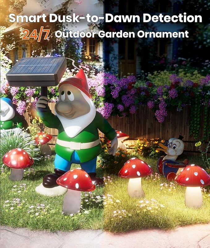 Solar Mushroom Lights Outdoor 9 Pack, Garden Outdoor Decor, 8 Lighting Modes, IP65 Waterproof, Crystal-Clear Fairy Decoration for Pathway/Yard/Flower Bed/Patio/Landscape/Backyard/Dwarf, String 30 FT