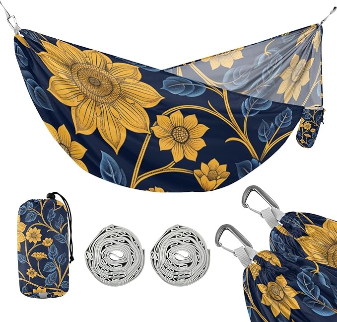Art Floral Ethnic Gold Blue 330lb Capacity Outdoor Hammock Swing Hammock for Outside Beach Patio Garden hamacas para Patio