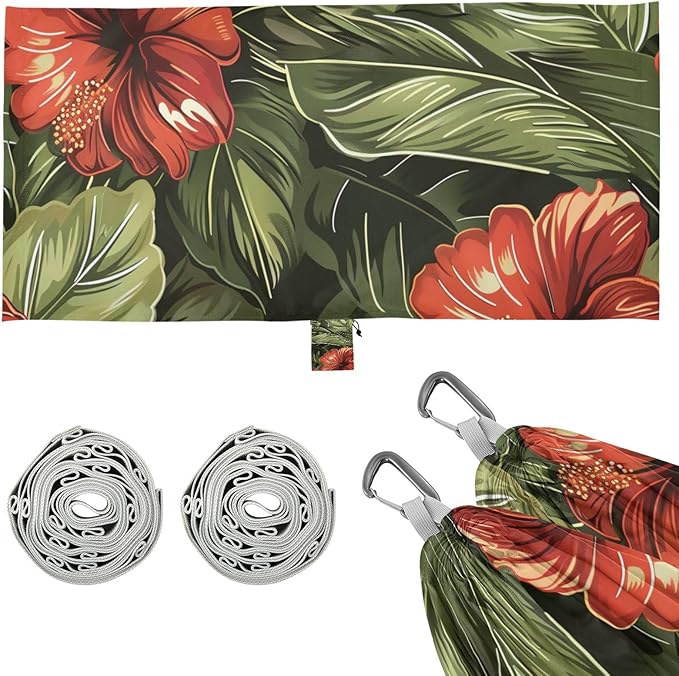 Vintage Red and Green Flowers 330lb Capacity Outdoor Hammock Portable Hammock for Indoor Outdoor Patio Silla colgante para Patio Exterior