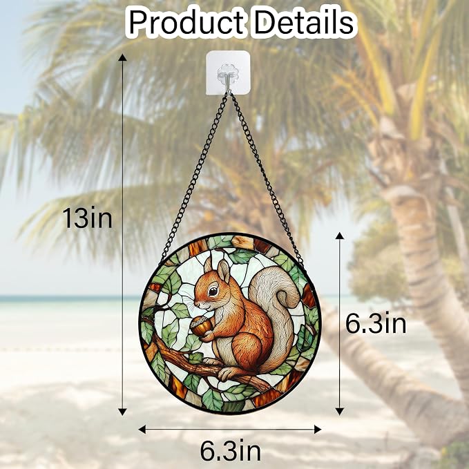 DASTOLL Stained Glass Window Hanging, Squirrel on a Branch Suncatcher Diamond Glass Panel Animal Sun Catchers Decor for Birthday for Women, Men, Wife, Aunt, and Mom 6.3 in