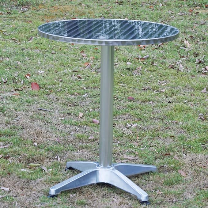 BTEXPERT Set of 2, Indoor Outdoor 23.75" Round Restaurant Table for Patio Stainless Steel Silver Aluminum Furniture with Base