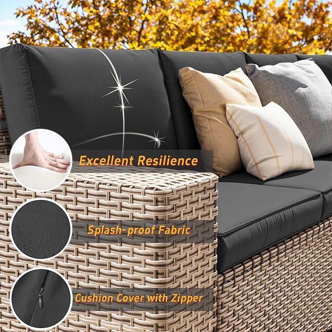16 Pieces Patio Furniture Set with Fire Pit Table, Outdoor Sectional Wicker Sofa with Thick Cushions, High Back Swivel Rocker Patio Chairs, Rattan Conversation Set with Coffee Table, Black