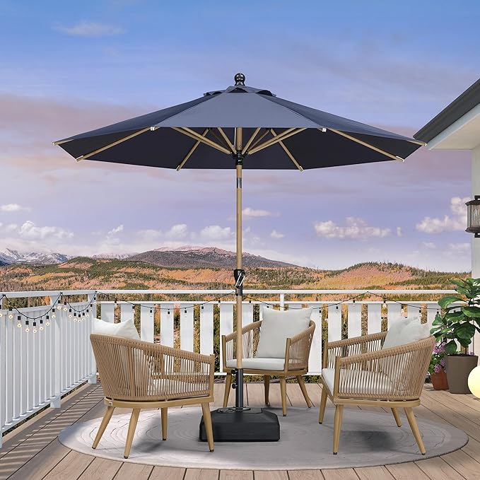 PURPLE LEAF 10 Feet Patio Umbrella with Base Outdoor Umbrella Round Market Umbrella for Table with Push Button Tilt & Crank and 8 Ribs Aluminum Pool Umbrella for Beach Patio, Navy Blue