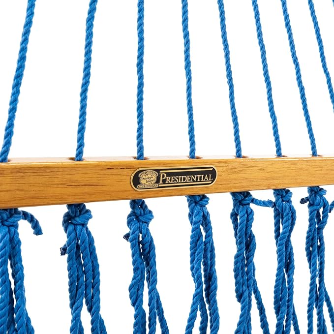 Original Pawleys Island Deluxe Coastal Blue DuraCord Rope Hammock – 13 ft. x 65 in, 2-Person, 450 lb Capacity, Oak Spreader Bar, Zinc-Plated Hardware, Handcrafted in the USA