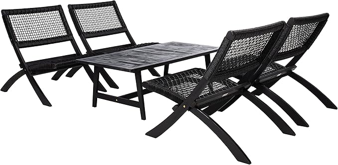 SAFAVIEH Outdoor Collection Blaze Coastal Black Acacia Wood/Black 5-Piece Coffee Set