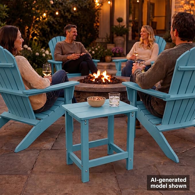 MXIMU Outdoor Side Table for Patio: Heavy-Duty Sturdy Warp Resistant Adirondack Table - Wood Grain Finish Outdoor End Tables - Easy Assembly & Low Maintenance Patio Side Table Blue