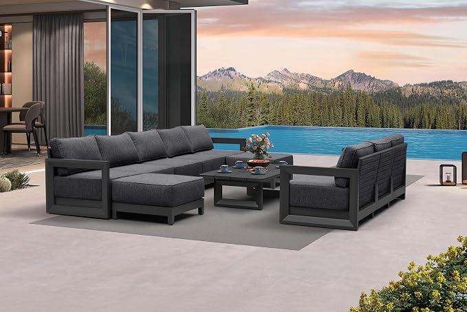 PURPLE LEAF Patio Furniture Set Enclosed Outdoor Couch with 9.6" Thick Cushion and Soft Pillows 11 Piece Modern Outdoor Conversation Sets with Table Outdoor Sectional Sofas for Yard Porch Deck, Grey