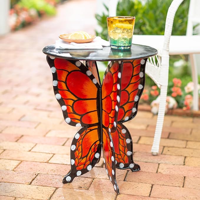 Evergreen Garden Beautiful Indoor Outdoor Metal Side Tables for Your Patio, Lawn, Garden or Home Décor (Butterfly)