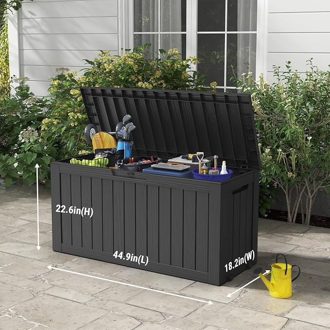Mars Villa 72 Gallon Deck Box, Outdoor Storage Box Waterproof, Outside Resin Storage Bin for Patio Furniture Cushion, Pool Supply, Garden Tool, UV-Resistant and Weatherproof, with 4 Wheels, Black