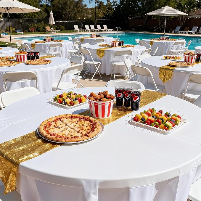 Magshion 65" Round Folding Table 5.5 Feet Plastic Bi-Folding Commercial Dining Event Table for Indoor Outdoor Camping Picnic Party, White, 10 Pack