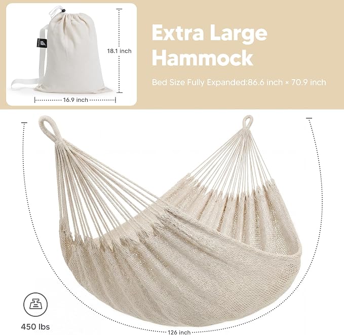 SUNCREAT Hammocks Hammock Without Stand, Tree Hammock for Outside, Beige