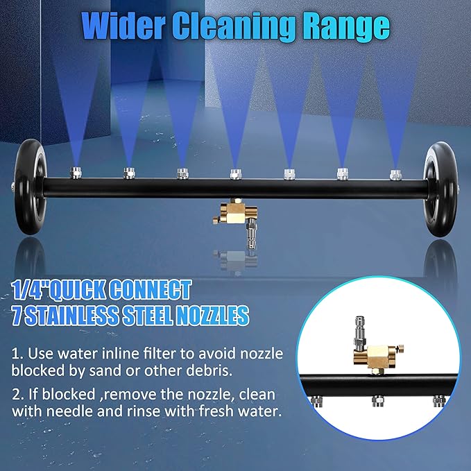 Tool Daily Dual-Function Undercarriage Cleaner 24 Inch, Water Broom for Pressure Washer with 7 Nozzles, Undercarriage Pressure Washer Attachment with 3 Extension Wands, 4000 PSI