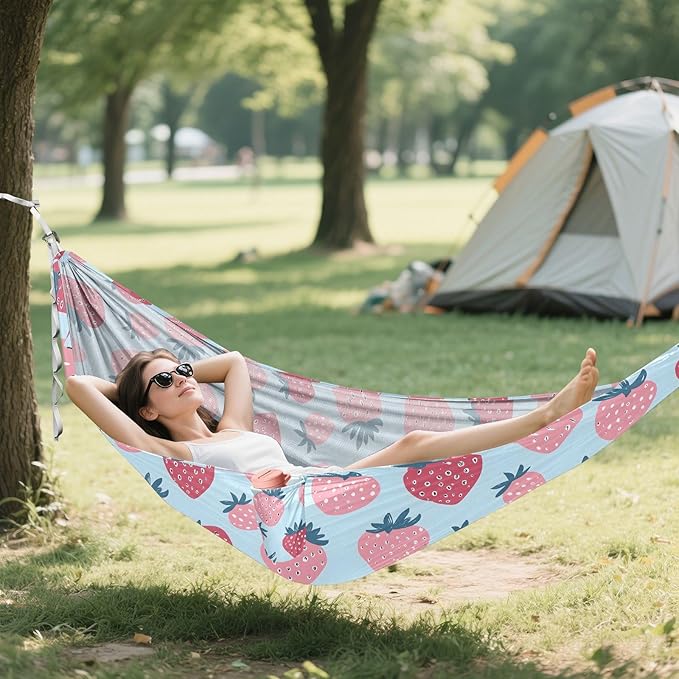 Camping Hammock Outdoor Hammocks for Outside Strawberry Designs Beach Trees Portable Lightweight with Pockets Tree Straps Indoor Small