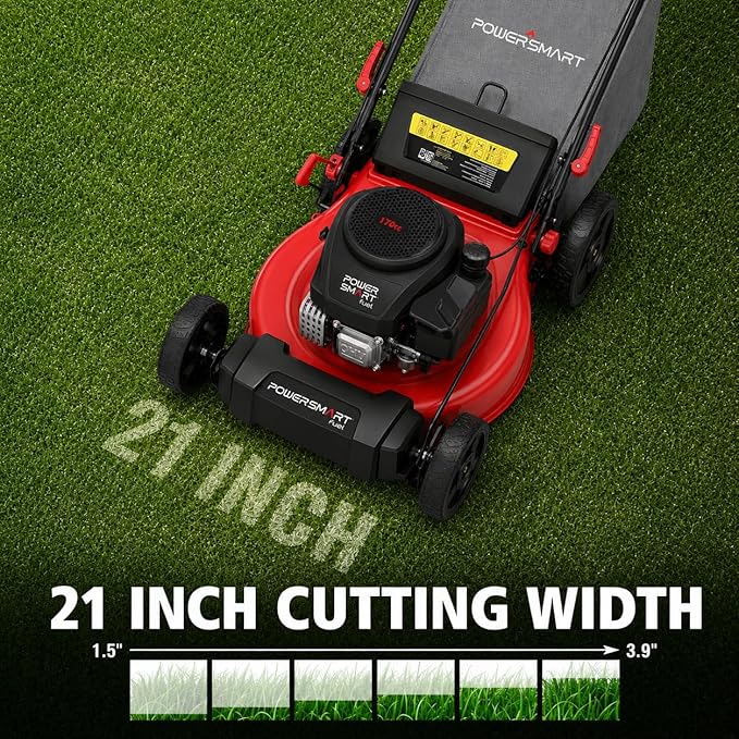 PowerSmart 21-Inch 3-in-1 Gas Self-Propelled Lawn Mower,170CC OHV Engine,Bagging/Mulching/Rear Discharging, 6 Cutting Heights, Durable Steel Deck, Rear-Wheel Drive, for Garden, Yard,