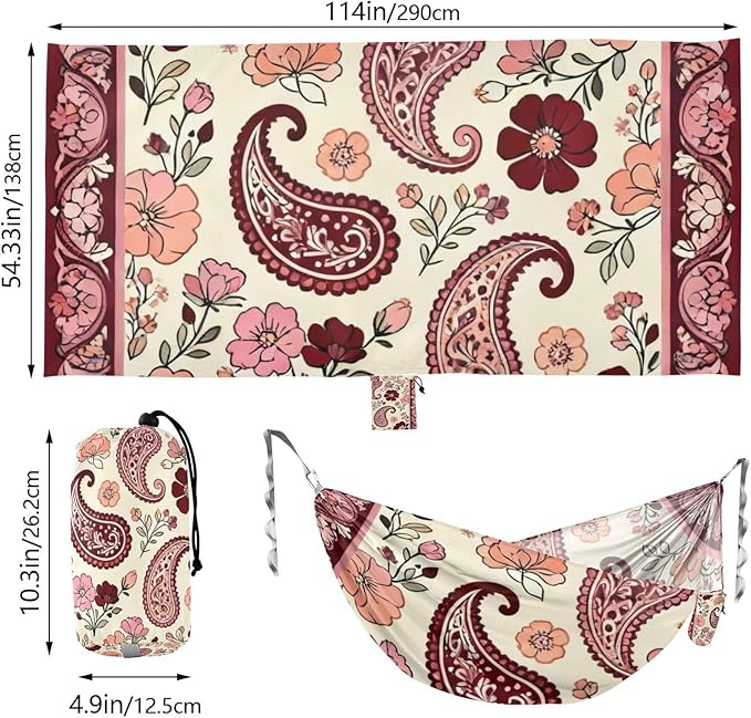 Floral Paisley Hammocks for Camping with Portabl Carry Bag Portable Hammock Indoor Outdoor Patio