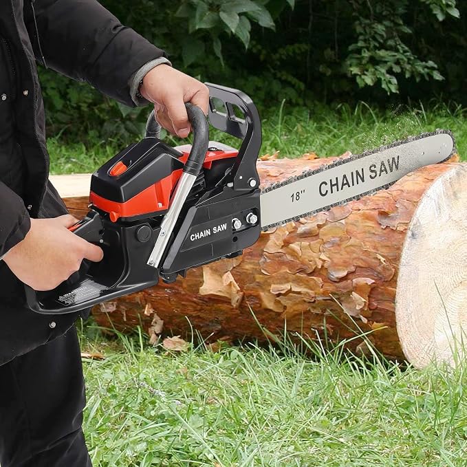 58CC 2 Stroke Gas Chainsaws 18In Gasoline Chain Saws Handheld Gas Powered Chainsaws with Single Cylinder & Air-cooled 2.2KW Portable Chain Saw for Cutting Wood, Branch