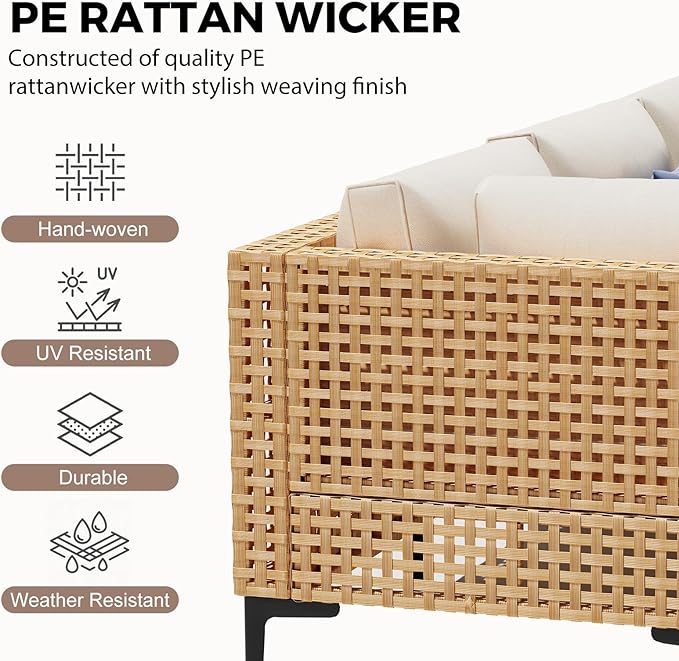 Outdoor Sectional 5 Piece Patio Furniture Set Free Combination Outdoor Couch with Thick Cushion All Weather Wicker Patio Conversation Sets for Backyard, Deck, Poolside
