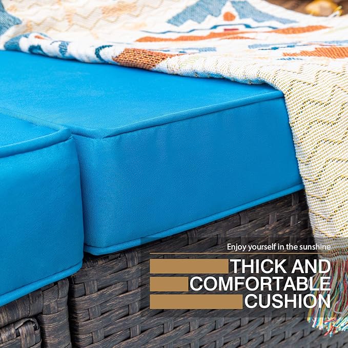 Homall 6 Pieces Patio Outdoor Furniture Sets, Low Back All Weather Rattan Sectional Sofa Manual Weaving Wicker Conversation Set with Coffee Table and Washable Couch Cushions (Blue)