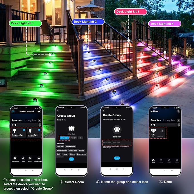 Sumaote Low Voltage Deck Lights Kit, WiFi Smart RGB LED Landscape Lighting Outdoor Waterproof IP65, 12V AC/DC LED Deck Step Lights for Fence Post Patio Stair, Red Bronze, 10 Pack